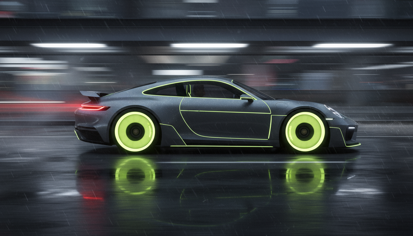 Tron-inspired Porsche 911 Targa in motion